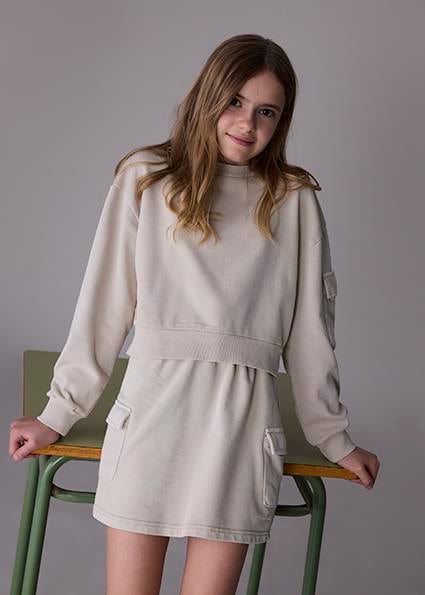 Mayoral Kız Çocuk Bej Sweatshirt ve Kargo Etek Takım 7917