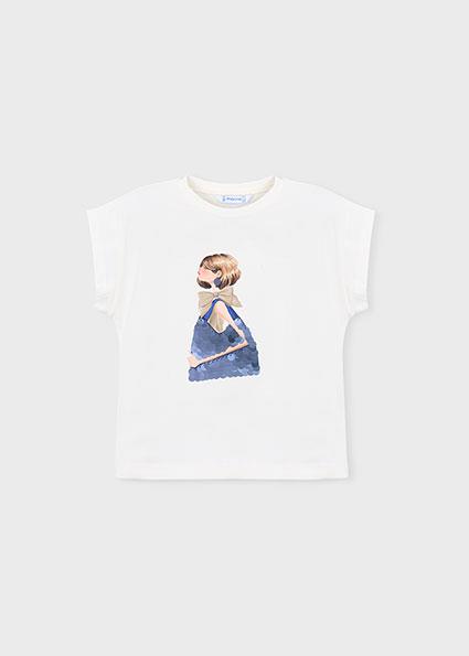 Mayoral Kız Çocuk Desenli T-shirt Beyaz - 03005