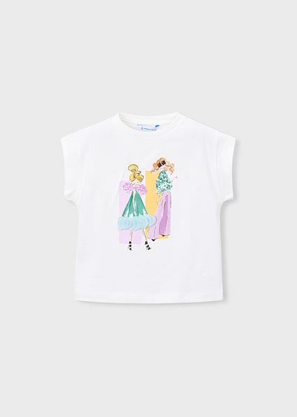 Mayoral Kız Çocuk Desenli T-shirt Krem - 03005