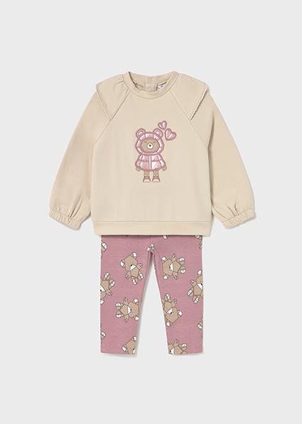 Mayoral Pembe Kız Bebek Sweatshirt ve Desenli Tayt Takım 2741