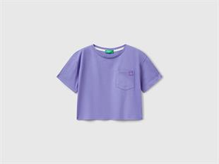 Benetton Kız Çocuk Arkası Baskılı Yama Cepli T-Shirt