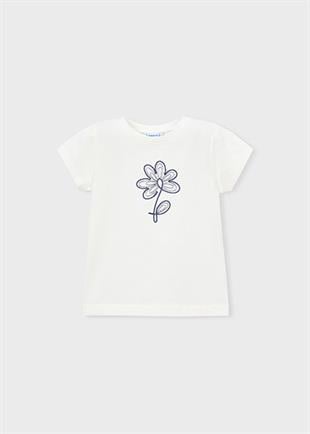 Mayoral Kız Çocuk Çiçek Desenli T-shirt Krem - 00174