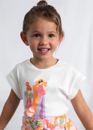 Mayoral Kız Çocuk Desenli T-shirt Beyaz - 03005