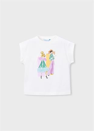 Mayoral Kız Çocuk Desenli T-shirt Krem - 03005