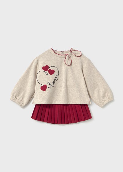 Mayoral Kız Bebek Kalp Desenli Sweatshirt ve Pileli Etek Takım 2951