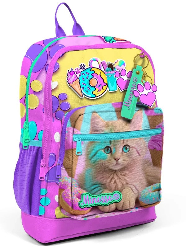 Minosso Kedi Desenli Kız Çocuk İlkokul Sırt Çantası 1001