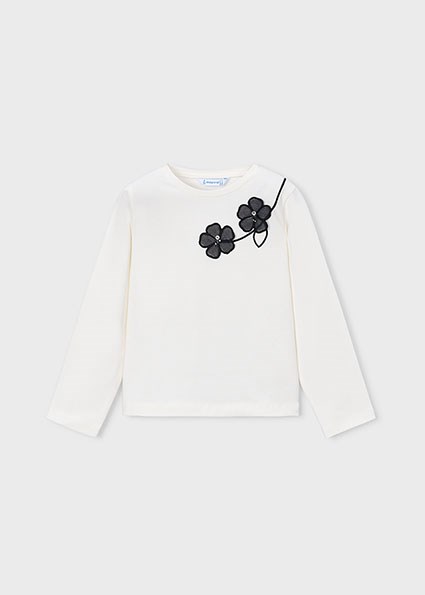 Mayoral Krem Kız Çocuk Çiçek Detaylı Uzun Kollu T-shirt 4035