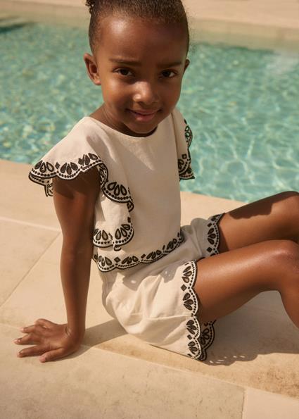 Abel Lula Kız Çocuk Keten Bluz Şort Takım Krem 5211