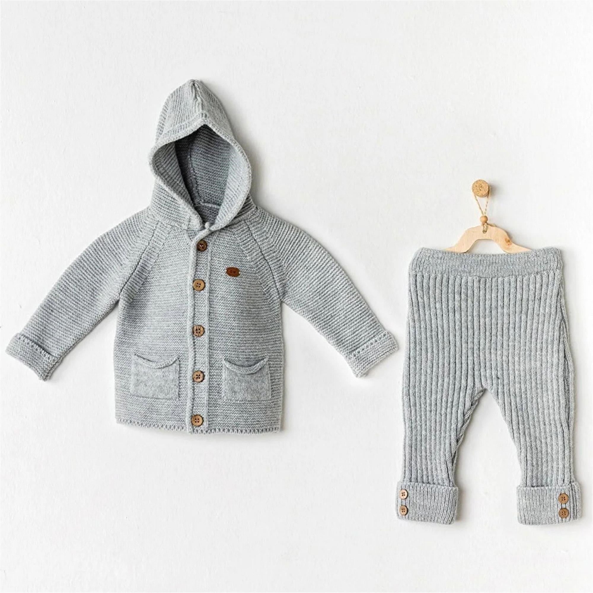Andywawa Unisex Bebek Triko 2'li Takım Gri Melanj AC24335