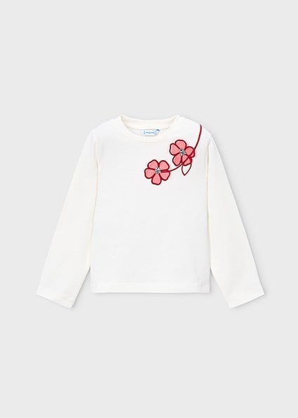 Mayoral Krem Kız Çocuk Çiçek Detaylı Uzun Kollu T-shirt 4035