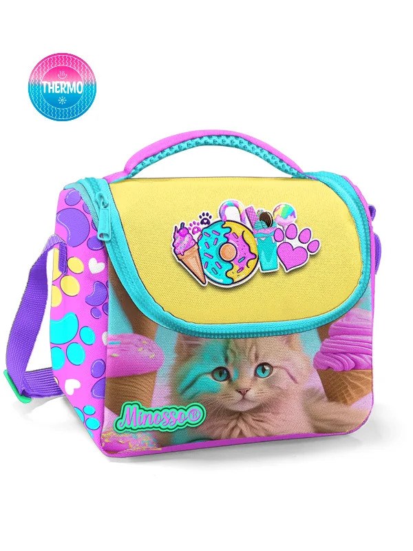 Minosso Kedi Desenli Kız Çocuk Thermo Beslenme Çantası 3001