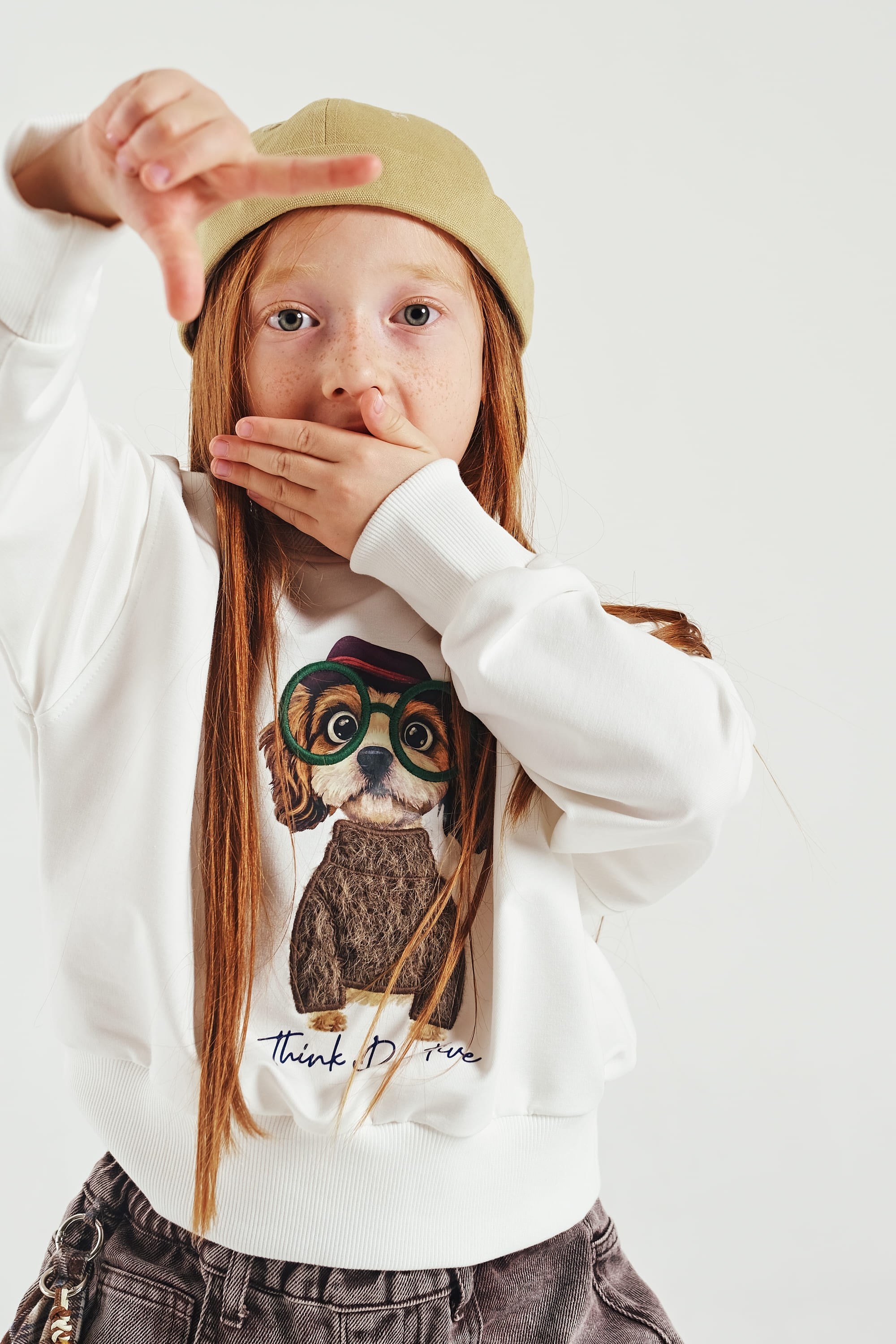 Loco Loco Ekru Nakışlı Fiyonk Detaylı Çocuk Sweatshirt