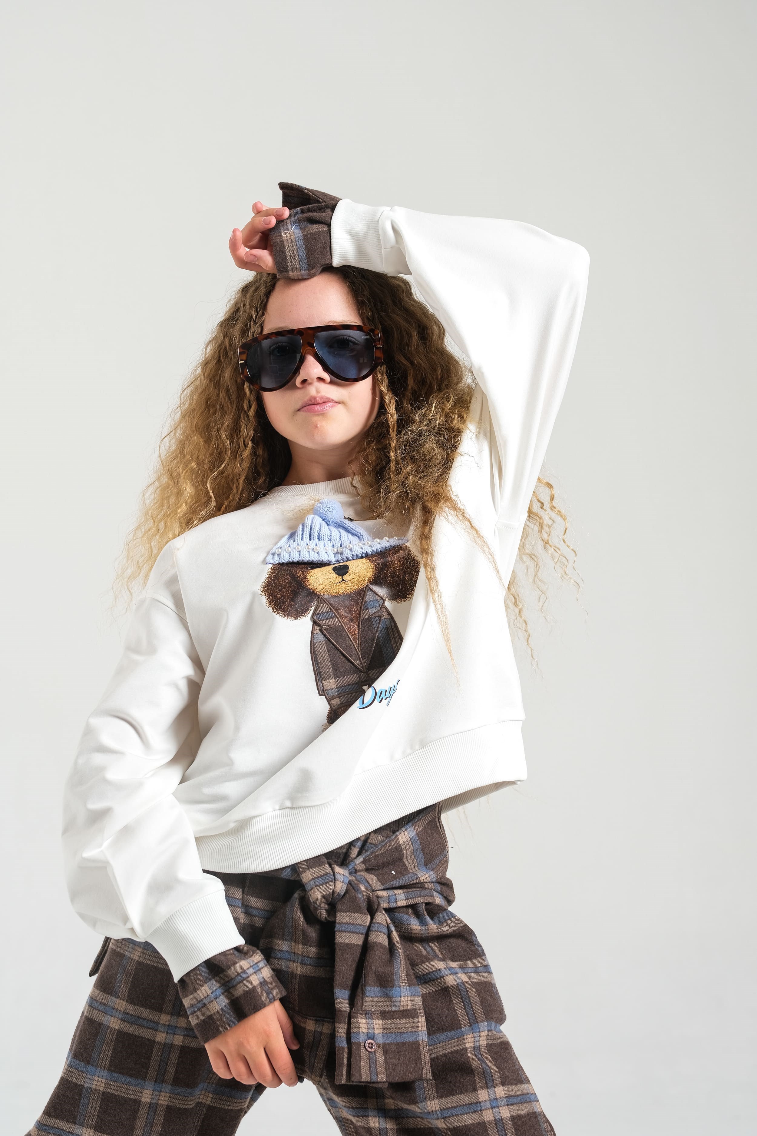 Loco Loco Ekru Şapkalı Köpek Baskılı Çocuk Sweatshirt