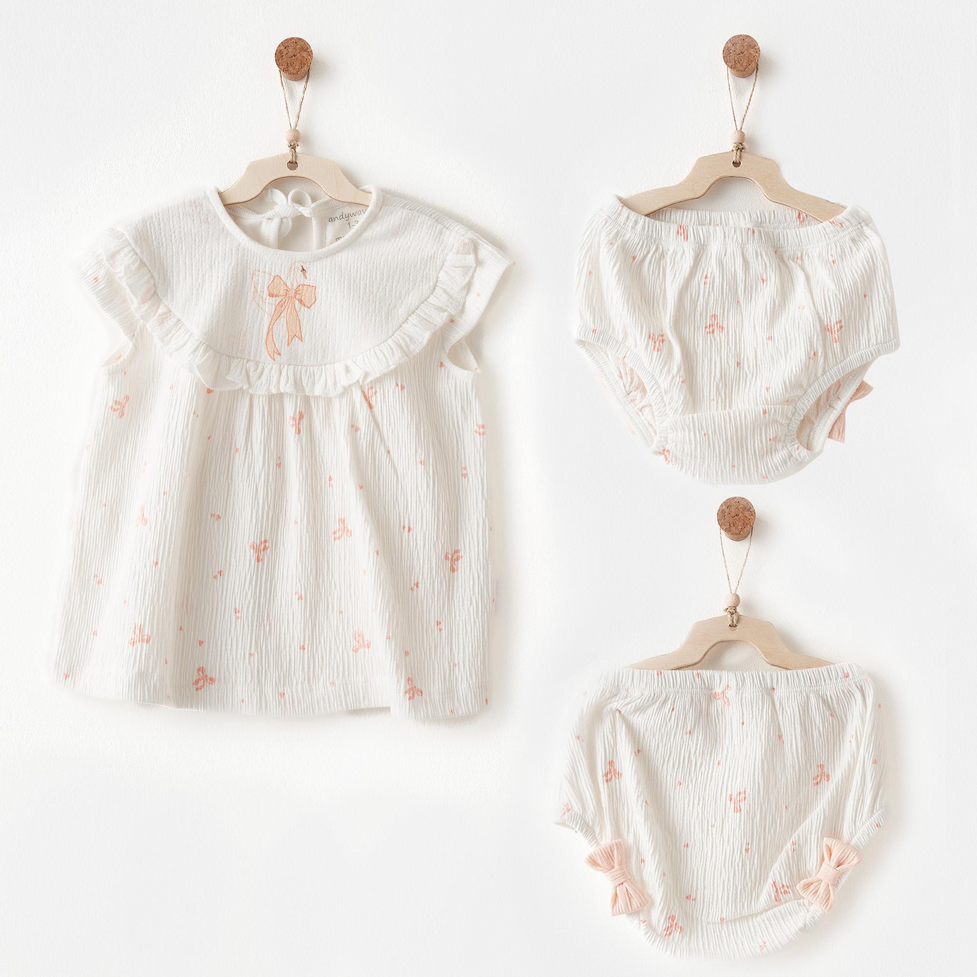 Andywawa Little Swan Love Kız Bebek Elbise Takım AC26541