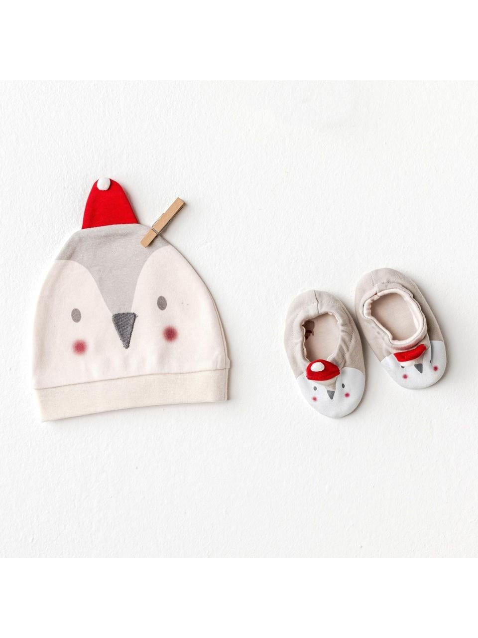 Andywawa Bebek Hat Bottie Penguin Şapka Patik Set Ekru AC25348