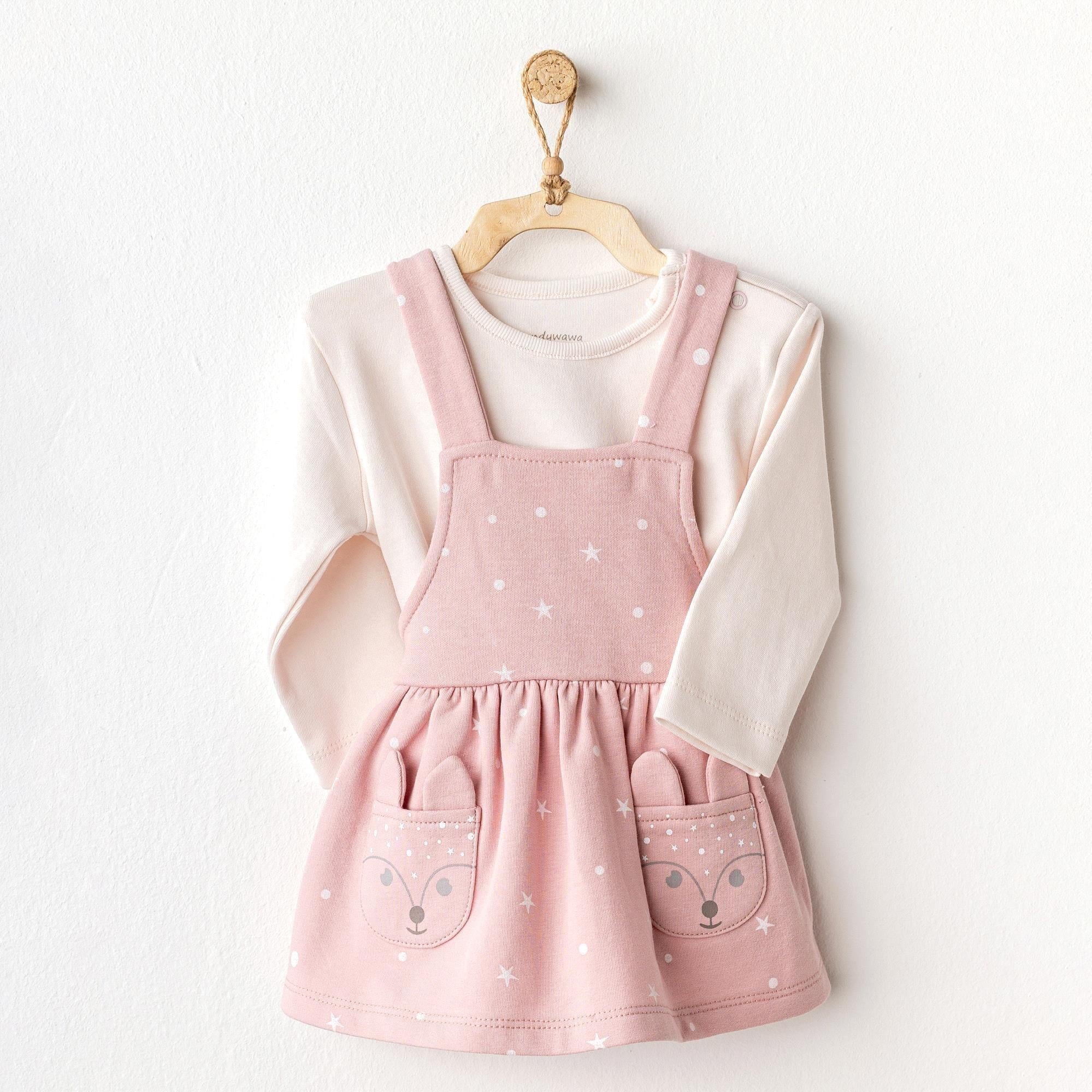 Andywawa Kız Bebek Puppy Gazelle Elbise Takım Pembe AC25054