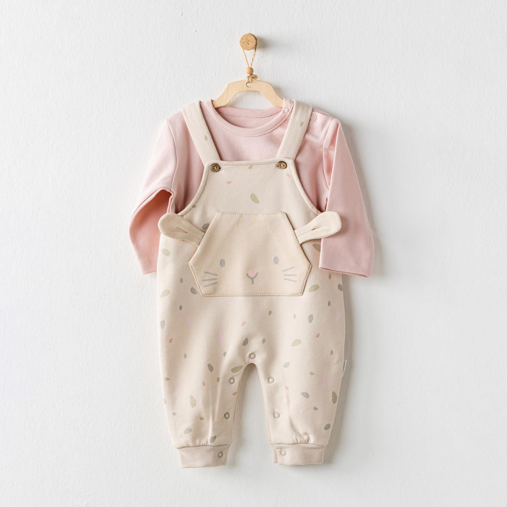 Andywawa Kız Bebek Salopet Takım Jumpsuıt Set Baby Casual Bej