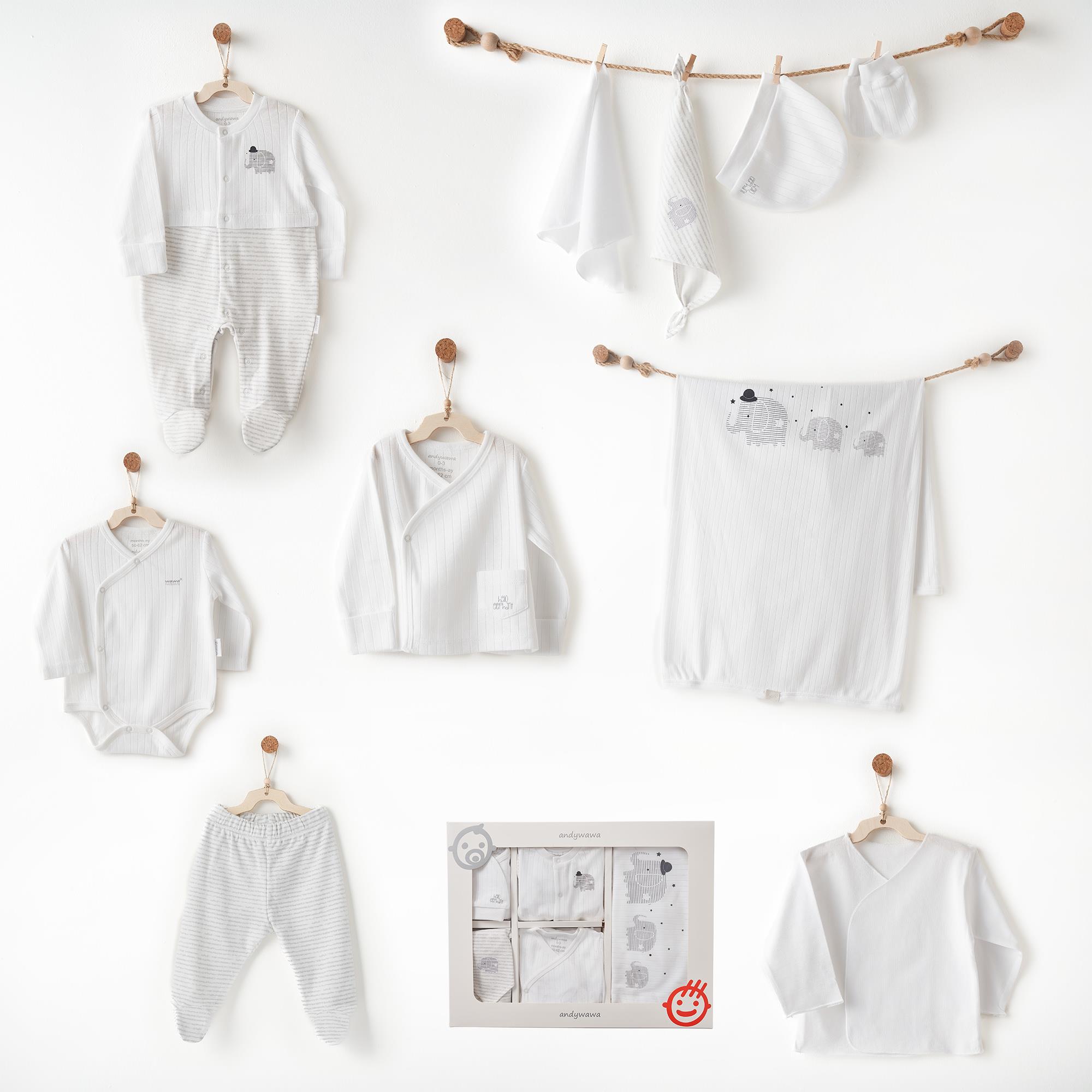 Andywawa Newborn Set Hello Elephant Bebek 10 Parça  Hastane Çıkışı AC26581