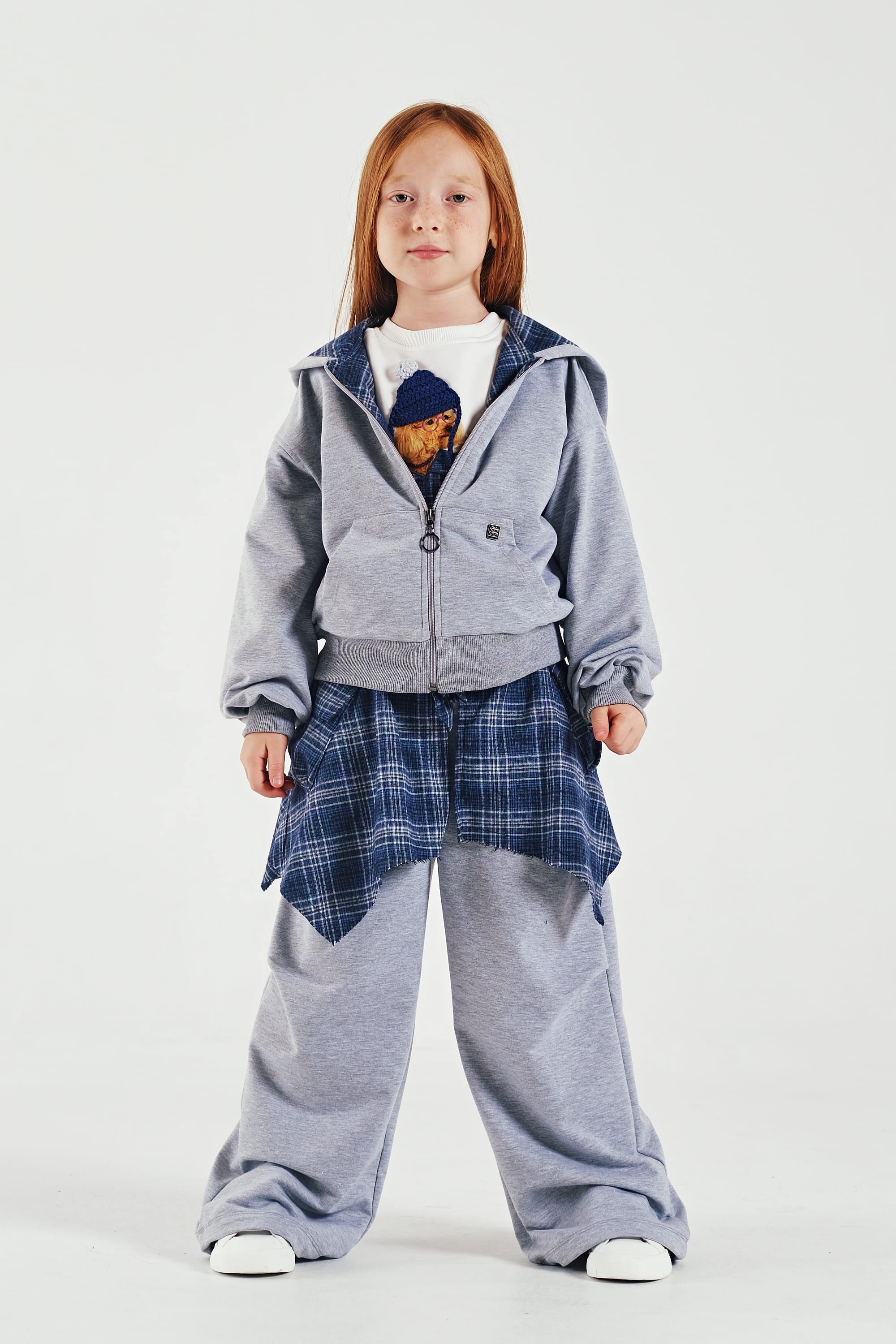 Loco Loco Gri Fermuarlı Kapişonlu Çocuk Sweatshirt
