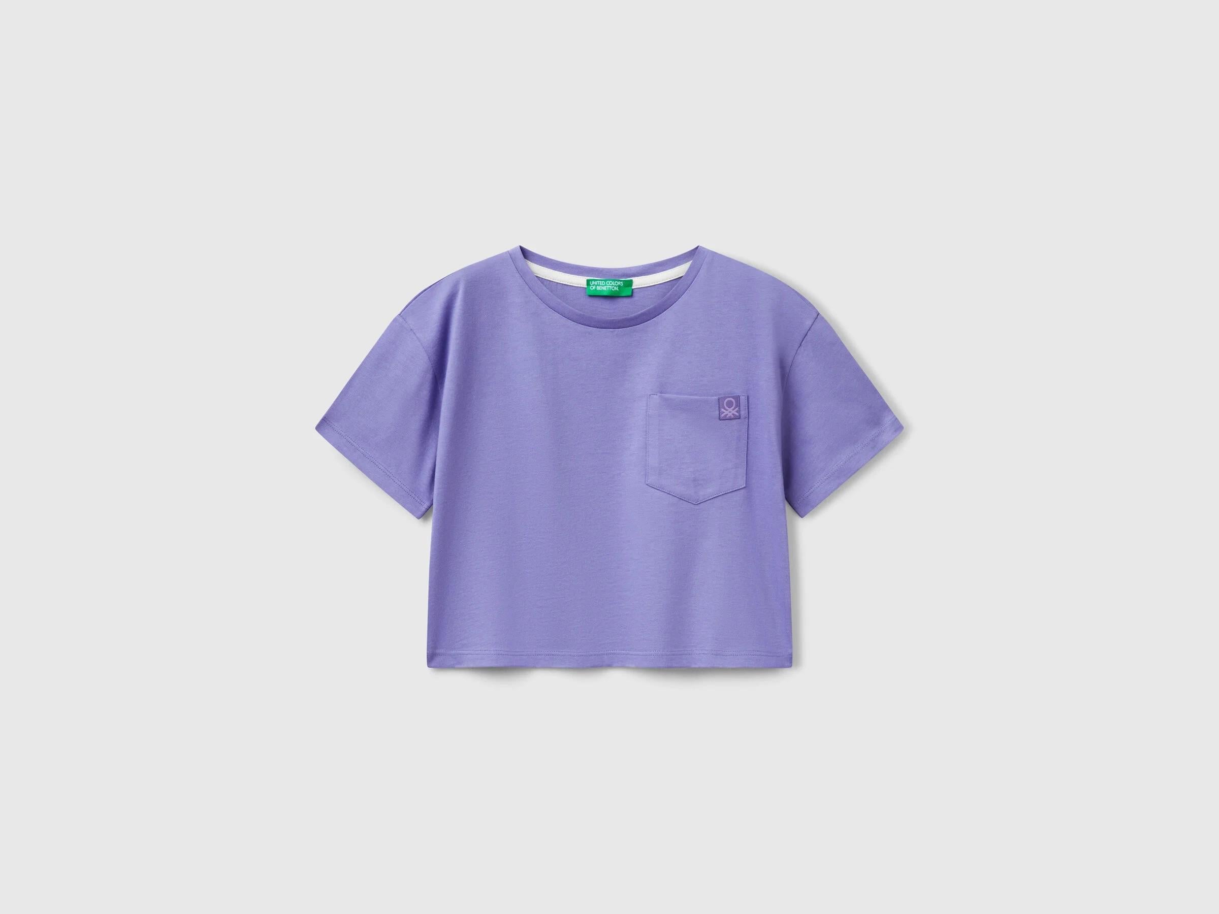 Benetton Kız Çocuk Arkası Baskılı Yama Cepli T-Shirt