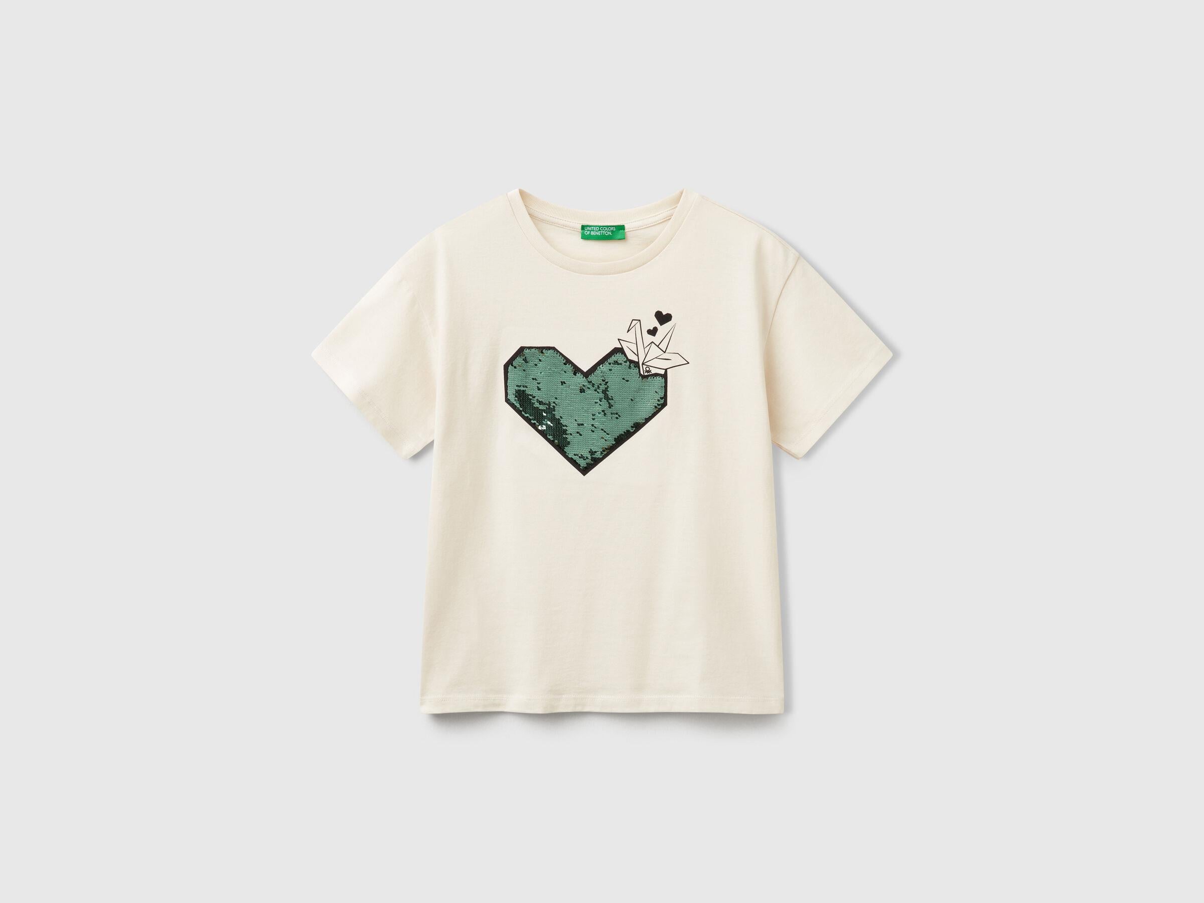 Benetton Kız Çocuk Önü Payet İşlemeli Baskılı T-Shirt 