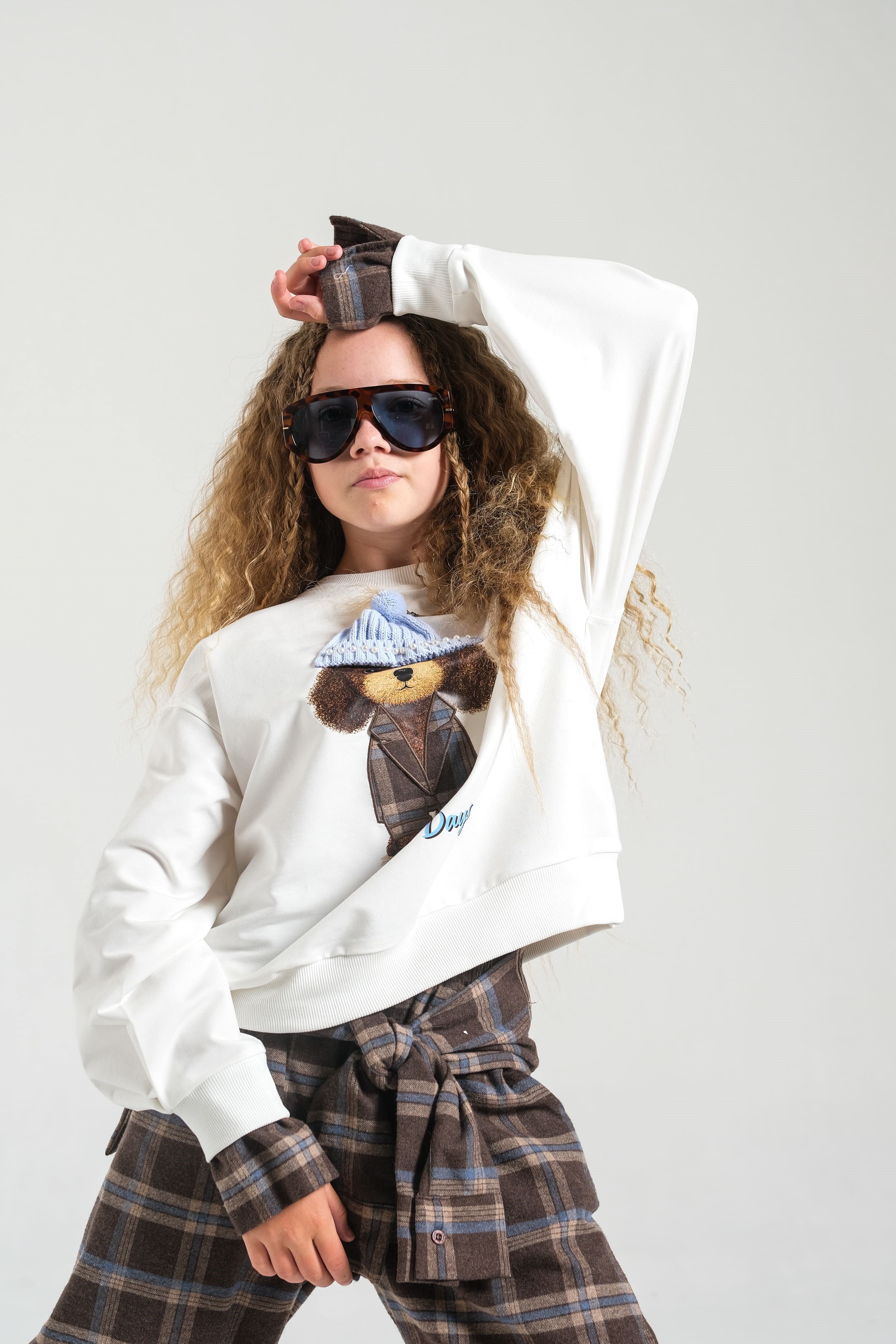 Loco Loco Ekru Şapkalı Köpek Baskılı Çocuk Sweatshirt