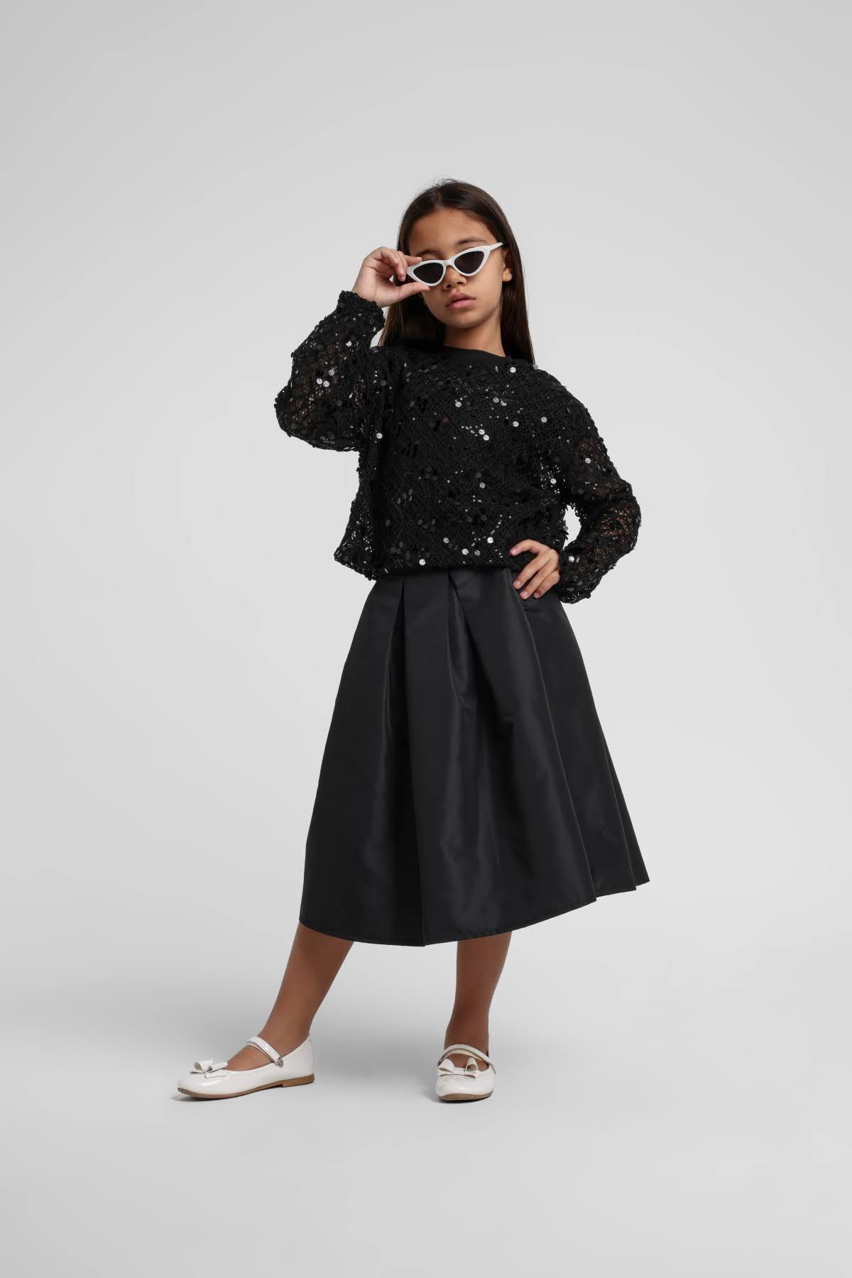 Escabel Kız Çocuk Pullu Bluz ve Etek Takım 36182