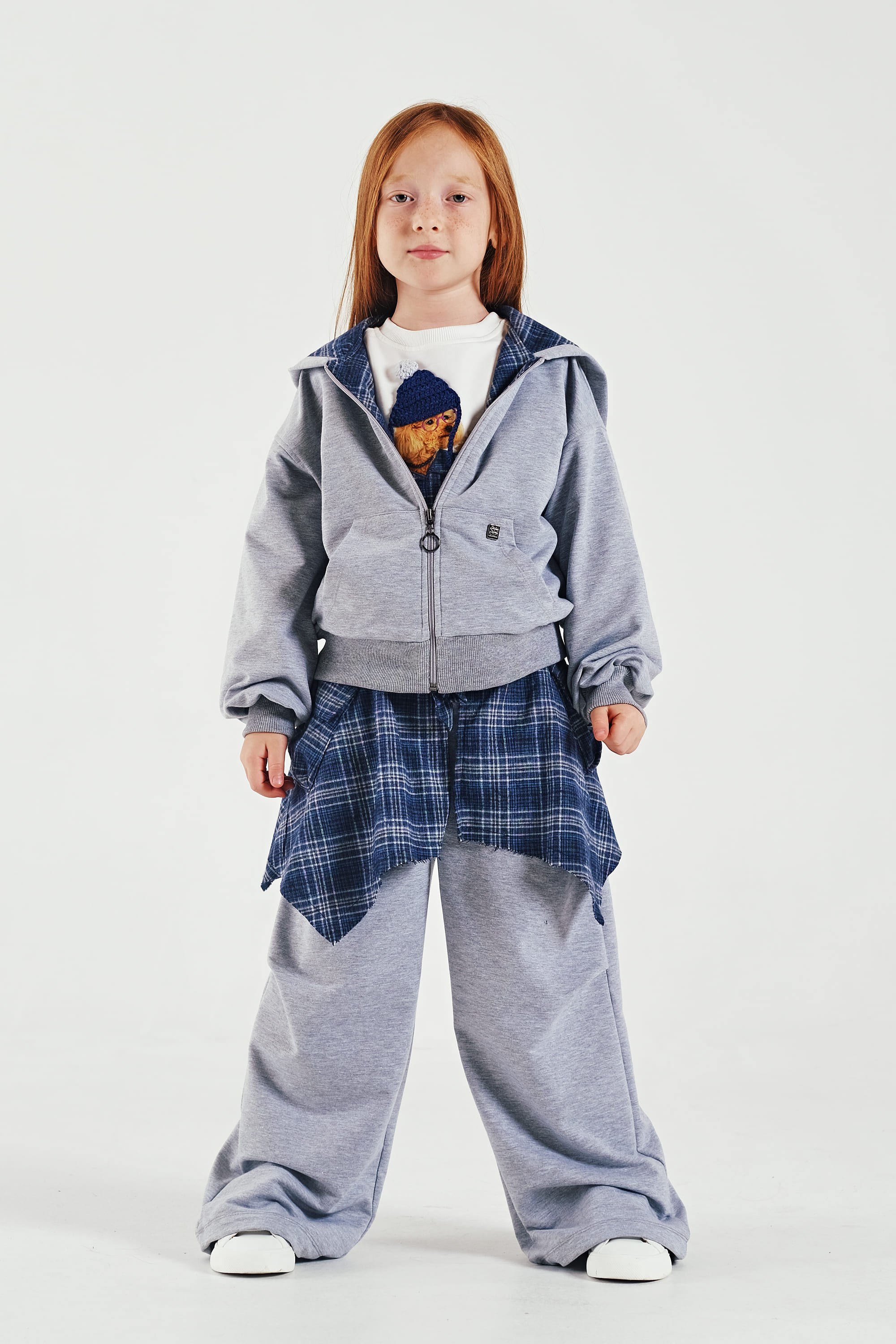 Loco Loco Gri Fermuarlı Kapişonlu Çocuk Sweatshirt