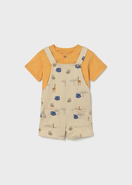 Mayoral Erkek Bebek Desenli Tulum ve T-shirt Takım Bej - 01664