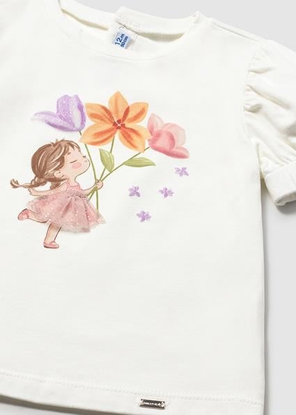 Mayoral Kız Bebek İşlemeli Balon Kol T-shirt Krem - 01078