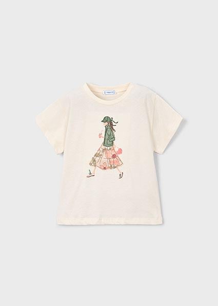 Mayoral Kız Çocuk Baskılı T-shirt Bej - 03011
