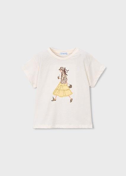 Mayoral Kız Çocuk Baskılı T-shirt Krem - 03011