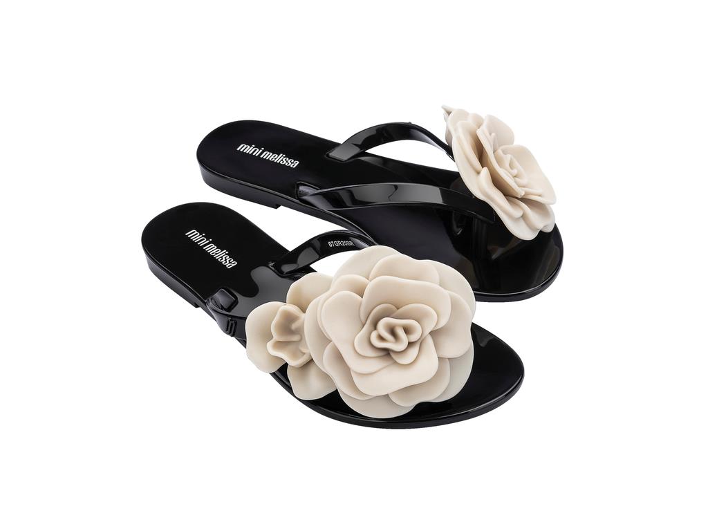 Mini Melissa Harmonic Petals INF Kız Çocuk Parmak Arası Terlik 37821-Siyah