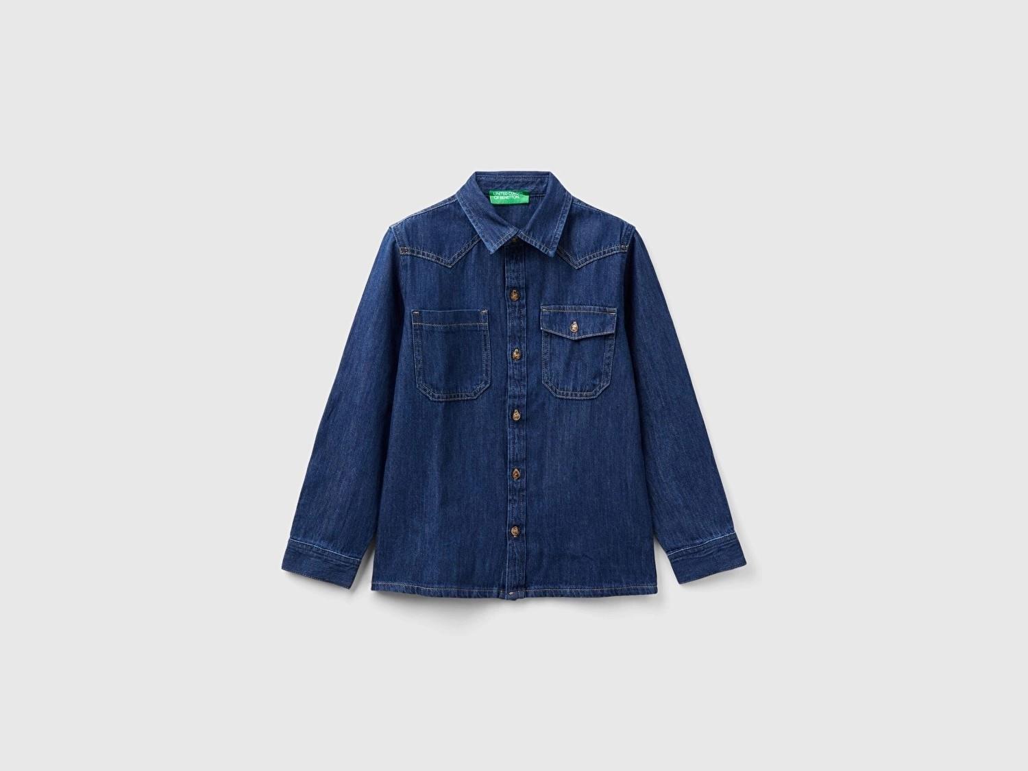 United Colors of Benetton Erkek Çocuk Mavi Denim Gömlek 