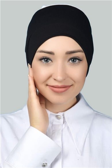 Instant Practical Snap-On Double Colored Hijab Bonnet - Black - White