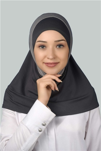 Çift Renkli Hazır Türban Pratik Eşarp Tesettür Hijab - Füme - Gri