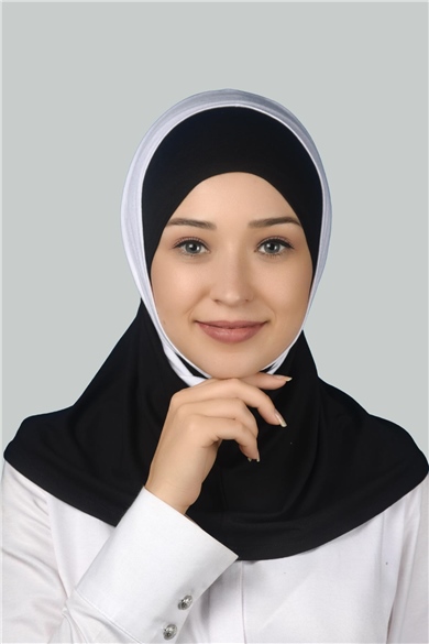 Double colored Instant Turban Practical Scarf Hijab - Black - White