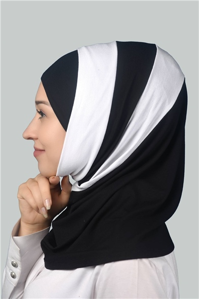 Çift Renkli Hazır Türban Pratik Eşarp Tesettür Hijab - Siyah - Beyaz