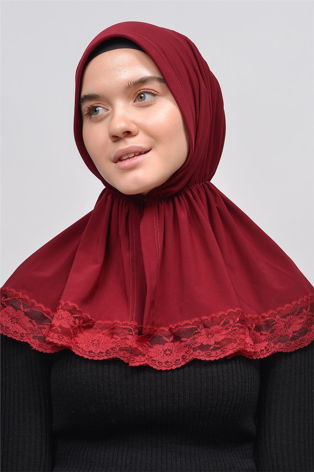 Lace Elastic Shirred With Snap Button Ninja Instant Hijab Practical  Scarf-Black