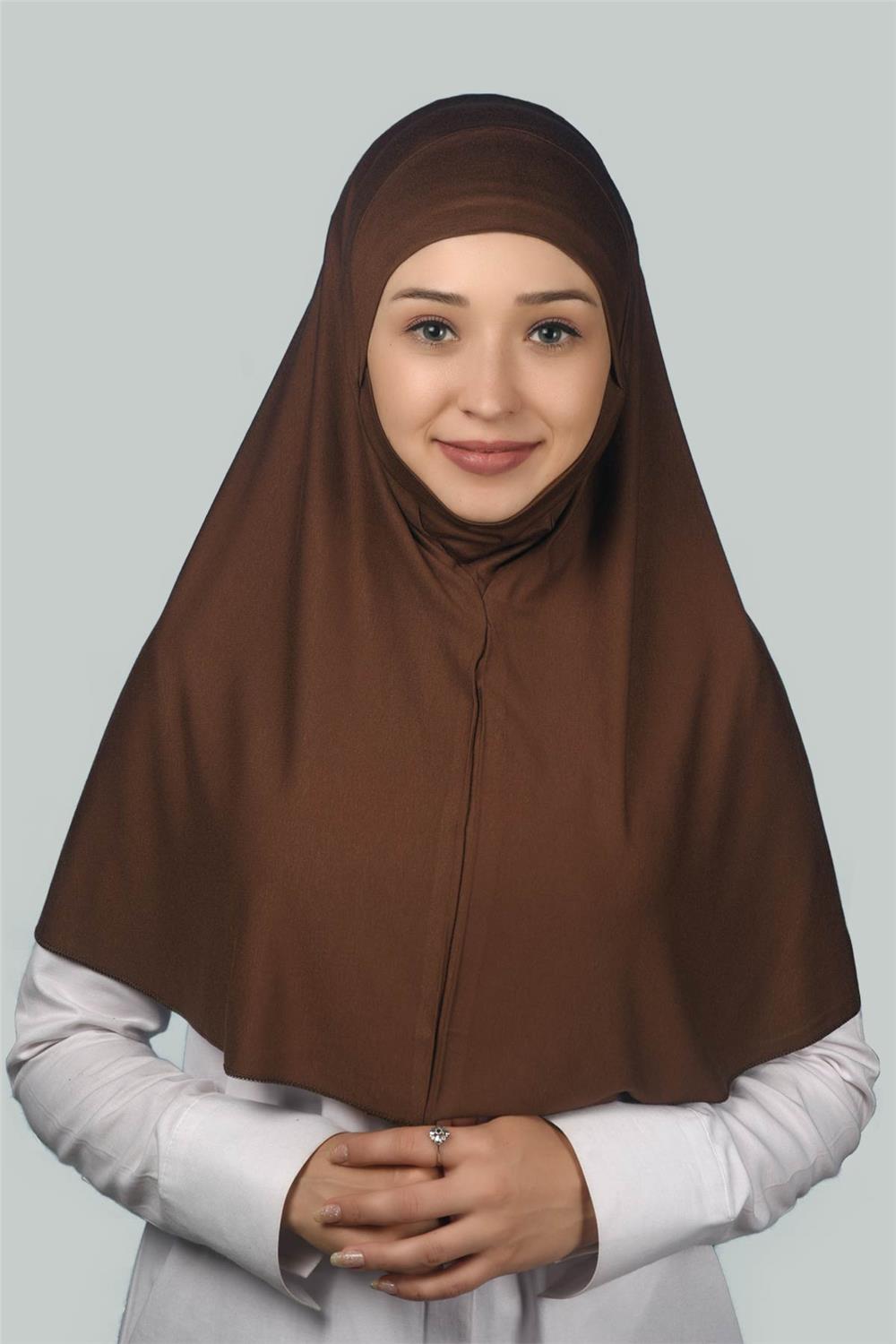 Hazır Türban Peçeli Pratik Eşarp Tesettür Nikaplı Hijab - Namaz Örtüsü  Sufle (XL) - Çikolata