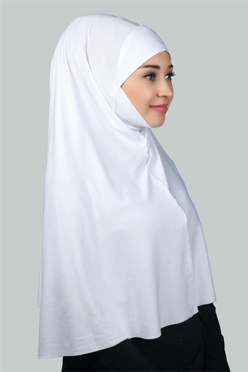 Hazır Türban Peçeli Pratik Eşarp Tesettür Nikaplı Hijab - Namaz Örtüsü  Sufle (3XL) - Beyaz