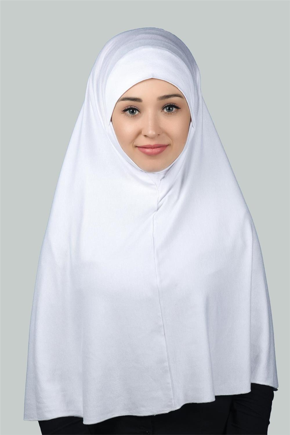 Hazır Türban Peçeli Pratik Eşarp Tesettür Nikaplı Hijab - Namaz Örtüsü  Sufle (3XL) - Beyaz