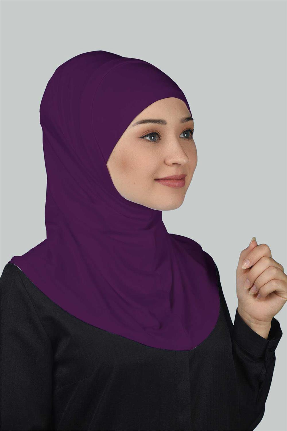 İkili Set Pratik Eşarp Hazır Türban ve Hijab Tesettür Bonesi - Açık Mor