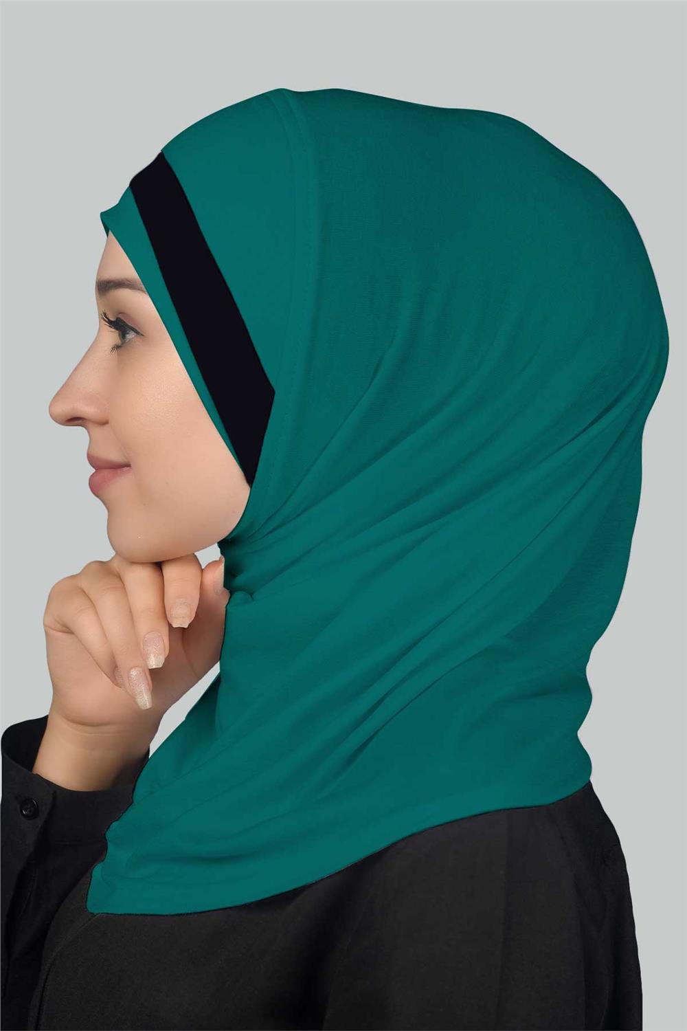 Pratik Eşarp Hazır Türban Özel Hilal Detaylı Hijab - Koyu Fıstık - Lacivert