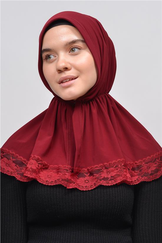 Lace Elastic Shirred With Snap Button Ninja Instant Hijab Practical  Scarf-Smoked