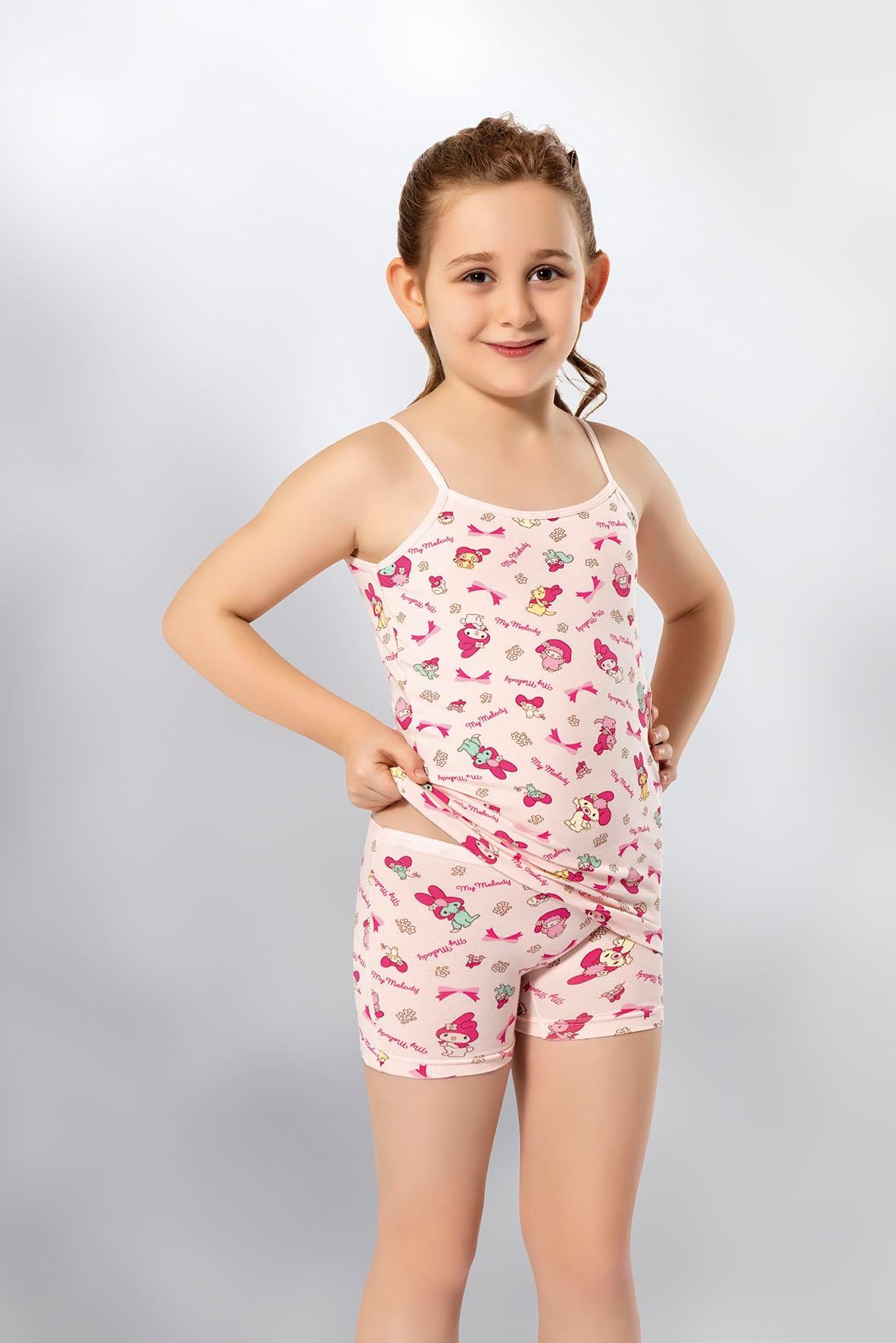 KIZ ÇOCUK BASKILI LİKRALI ŞORTLU TAKIM