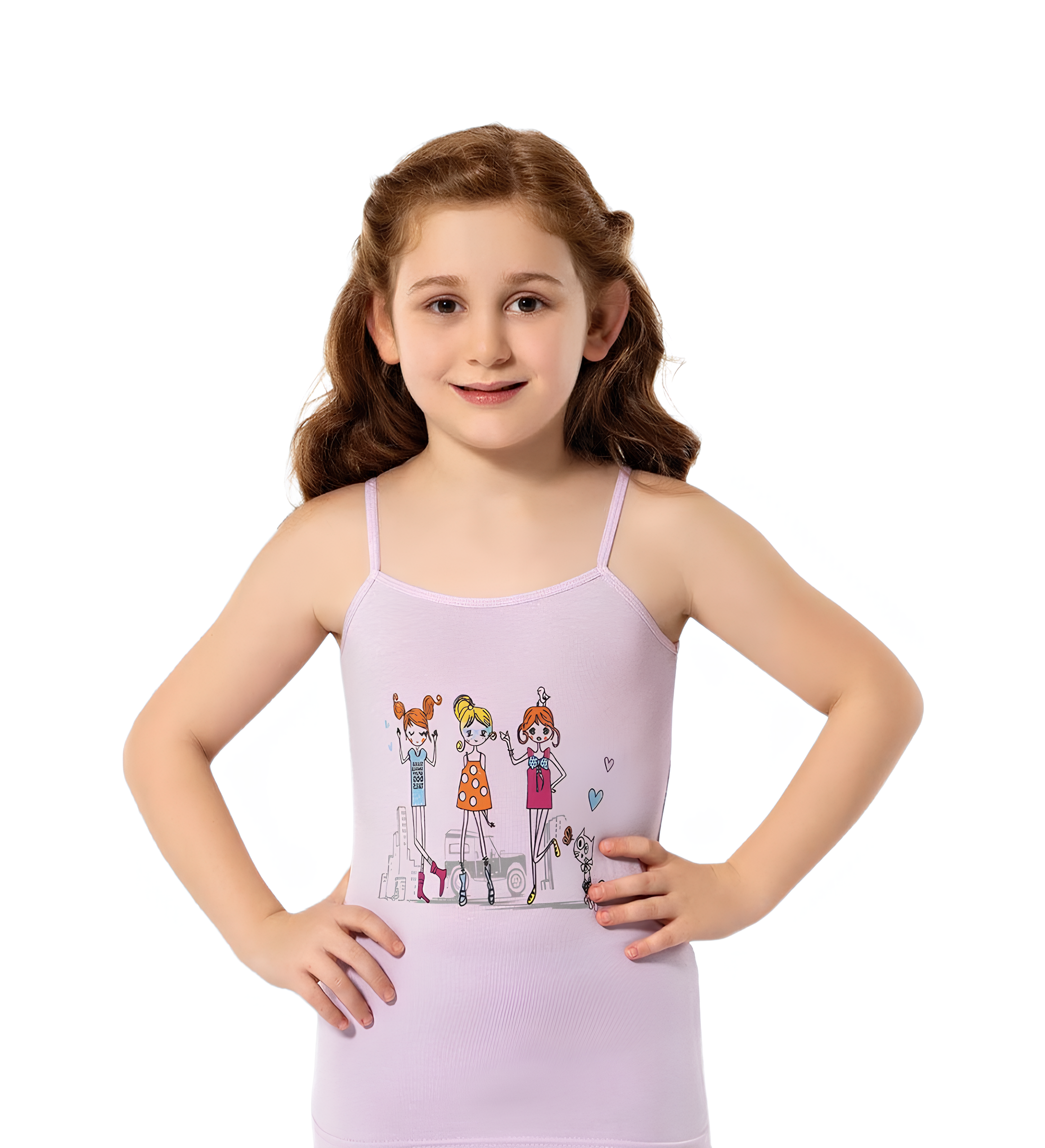 KIZ ÇOCUK PARÇA BASKILI İP ASKILI LİKRALI ATLET