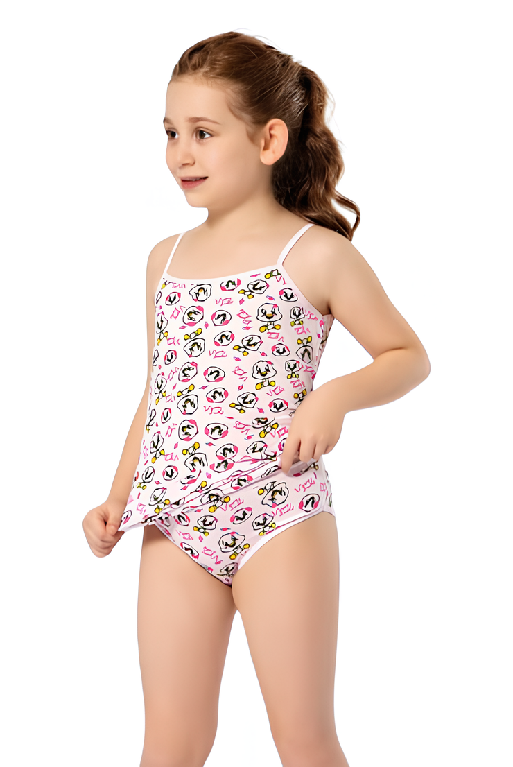 KIZ ÇOCUK BASKILI LİKRALI BİKİNİLİ TAKIM