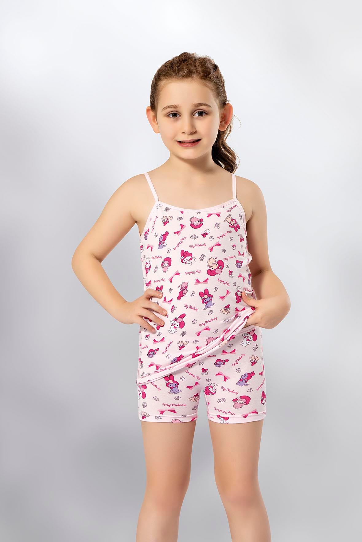 KIZ ÇOCUK BASKILI LİKRALI ŞORTLU TAKIM