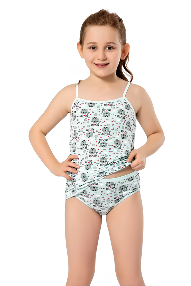 KIZ ÇOCUK BASKILI LİKRALI BİKİNİLİ TAKIM